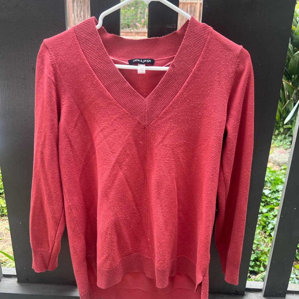 Cable & Gauge Deep Red V-Neck Sweater